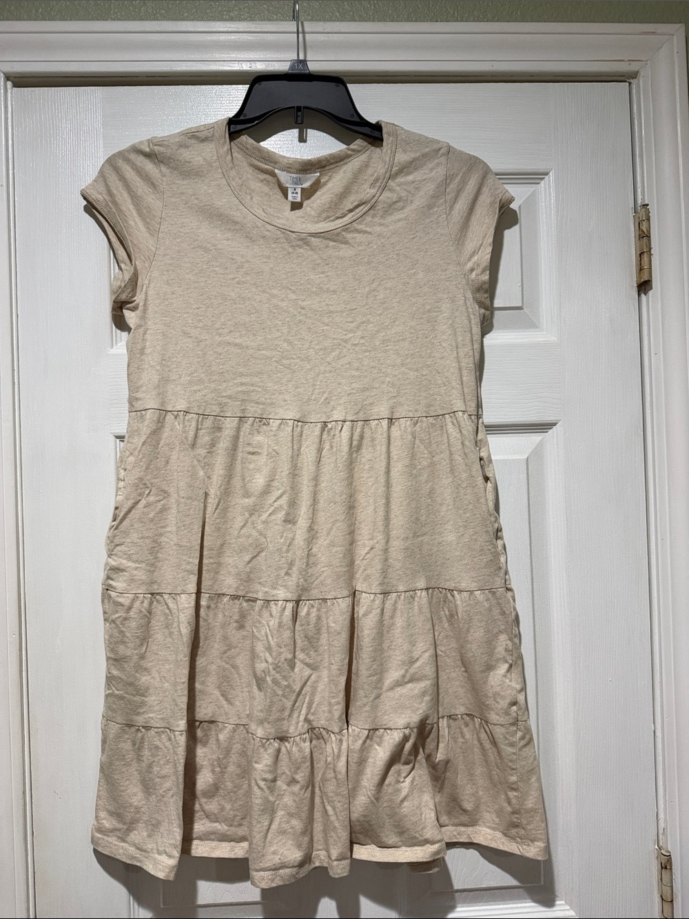 Women’s Tiered Short-Sleeve Dress in Cream